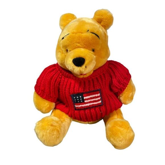 Disney Store Winnie The Pooh Plush 12" Flag Sweater - Picture 1 of 4